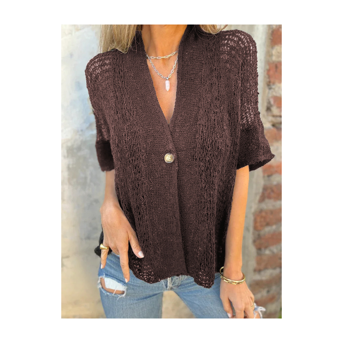 V Neck Hollow Out Casual Knit Top