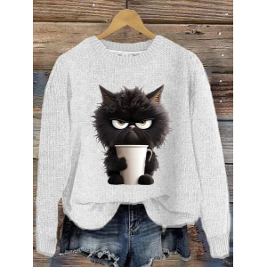 Women's Winter Cat Casual Long Sleeve Crew Neck Knitted Sweater