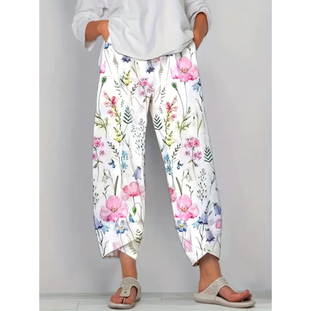 Women Floral Capris Pant Casual Summer Trousers