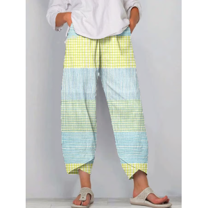 Women Striped Capris Pants Casual Summer Trousers