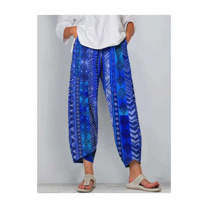 Women Geometric Capris Pants Casual Summer Trousers