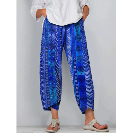 Women Geometric Capris Pants Casual Summer Trousers
