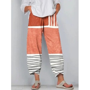 Women Striped Capris Pants Casual Summer Trousers