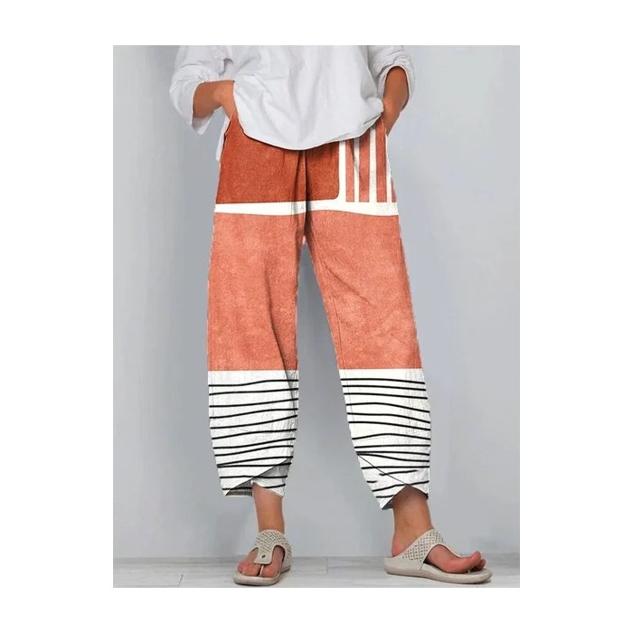 Women Striped Capris Pants Casual Summer Trousers