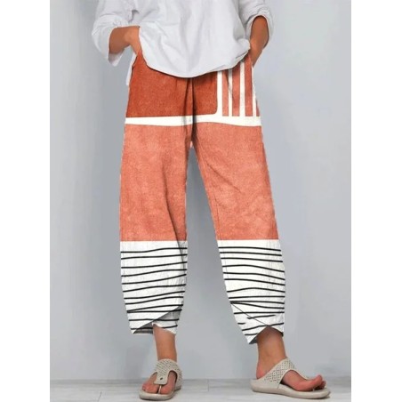 Women Striped Capris Pants Casual Summer Trousers
