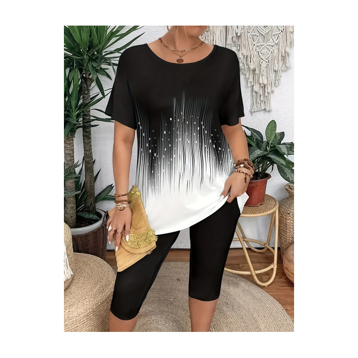 Women Abstract Short Sleeve Tee T-shirt Crew Neck Casual Summer Graphic Tee Top