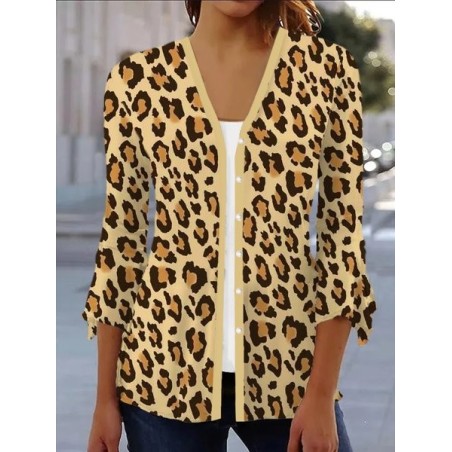Women's Spring/Fall Outerwear Casual Leopard Jersey Shawl Jacket