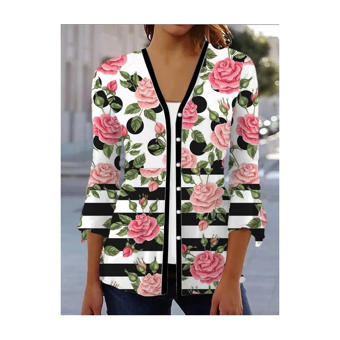 Women's Spring/Fall Outerwear Casual Floral Jersey Shawl Jacket