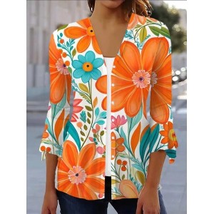 Women's Spring/Fall Outerwear Casual Floral Jersey Shawl Jacket