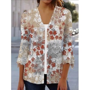 Women's Spring/Fall Outerwear Casual Floral Jersey Shawl Jacket