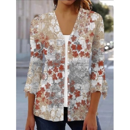 Women's Spring/Fall Outerwear Casual Floral Jersey Shawl Jacket
