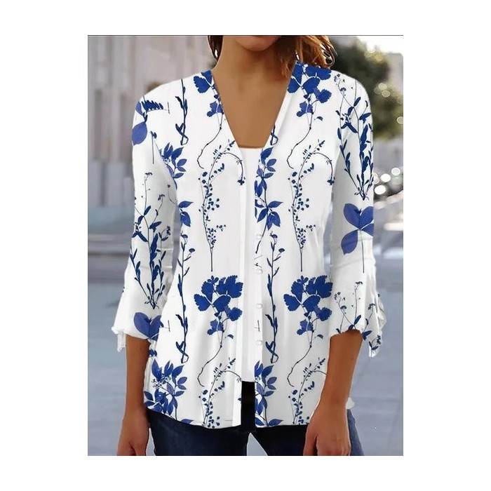 Women's Spring/Fall Outerwear Casual Floral Jersey Shawl Jacket