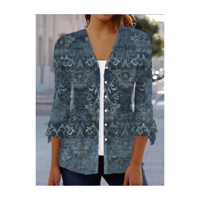 Women's Spring/Fall Outerwear Casual Ethnic Jersey Shawl Jacket