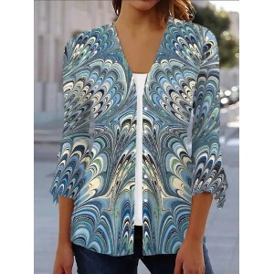 Women's Spring/Fall Outerwear Casual Geometric Jersey Shawl Jacket