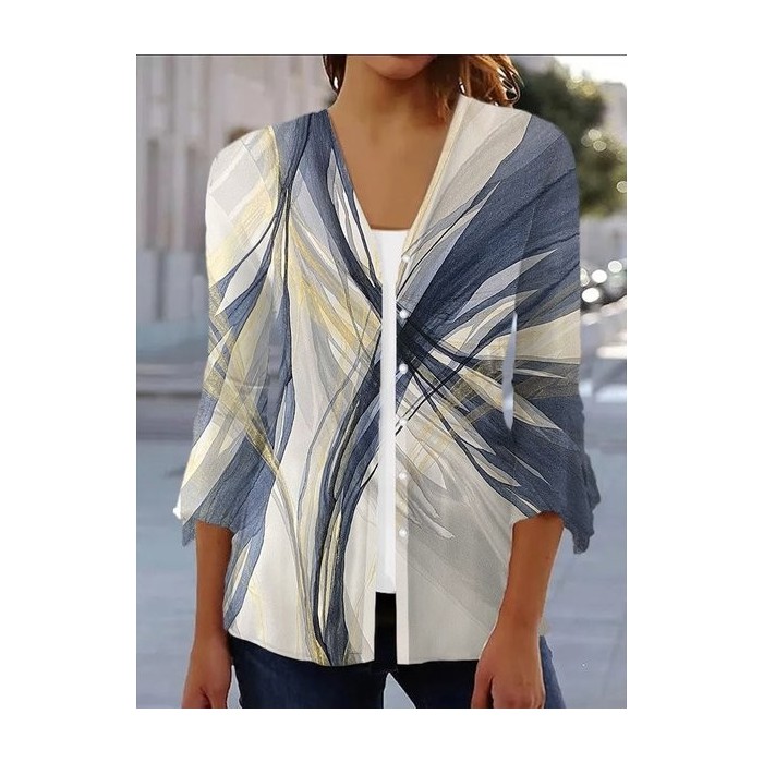 Women's Spring/Fall Outerwear Casual Geometric Jersey Shawl Jacket