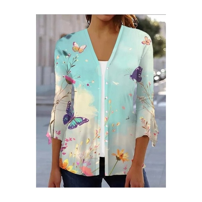 Women's Spring/Fall Cover-up Casual Floral Lightweight Cardigan