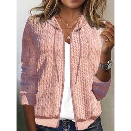 Women Outerwear Casual Plain Long Sleeve Hoodie Spring/Fall Jacket