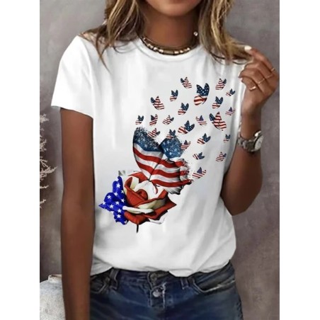 Women Independence Day (Flag) Short Sleeve Tee T-shirt Crew Neck Printing Casual Summer Graphic Tee Top