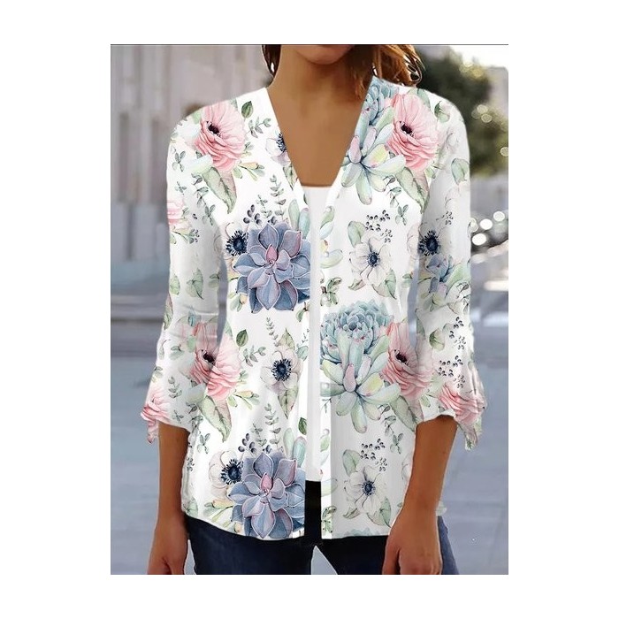 Women's Spring/Fall Outerwear Casual Floral Jersey Shawl Jacket