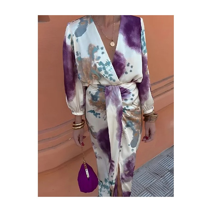 Women Floral Lace-up Two-Piece Set Daily Long Sleeve Casual Spring/Fall Top With Skirt Matching Set