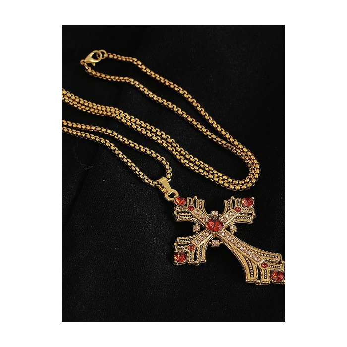 2025 New Retro Diamond Necklace Rhinestone Long Cross Pendant Sweater Chain Fashion Advanced Punk Necklace