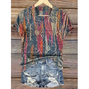 Women Floral Short Sleeve Tee T-shirt V Neck Printing Casual Summer Graphic Tee Top