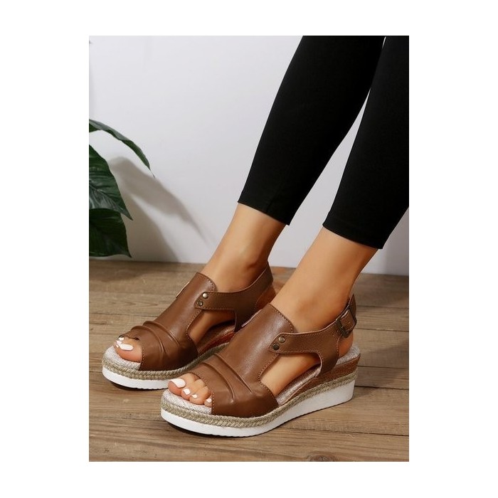 Casual Color Block Summer Pu Wedge Sandal
