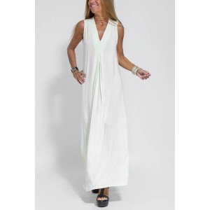 Women Plain Sleeveless Summer Split Joint Dress V Neck Daily Casual Maxi Fit & Flare Dress A-Line Dress