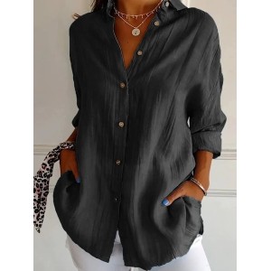 Women's Long Sleeve Shirt Spring/Fall Plain Cotton Shirt Collar Daily Going Out Casual Top