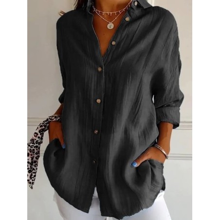 Women's Long Sleeve Shirt Spring/Fall Plain Cotton Shirt Collar Daily Going Out Casual Top