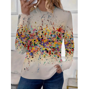 Women Abstract Long Sleeve Tee T-shirt Crew Neck Printing Casual Spring/Fall Graphic Tee Top