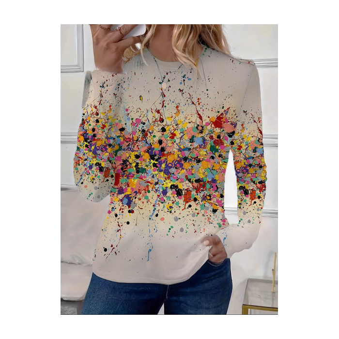 Women Abstract Long Sleeve Tee T-shirt Crew Neck Printing Casual Spring/Fall Graphic Tee Top