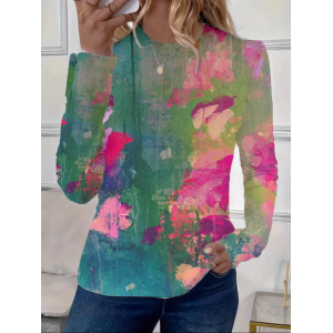 Women Abstract Long Sleeve Tee T-shirt Crew Neck Casual Spring/Fall Graphic Tee Top