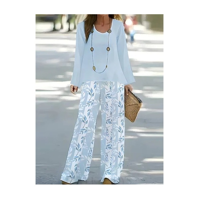 Women's Floral Printing Two-Piece Set Daily Long Sleeve Casual Spring/Fall Top With Pants Matching Set