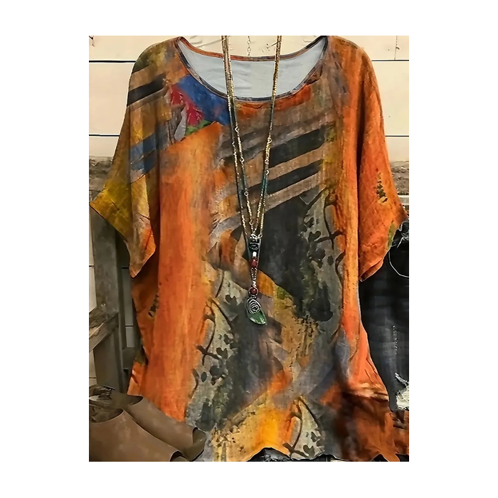 Women Abstract Short Sleeve Tee T-shirt Crew Neck Printing Casual Summer Graphic Tee Top