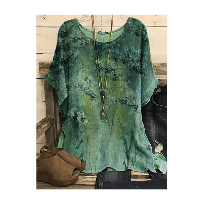 Women Floral Short Sleeve Tee T-shirt Crew Neck Printing Casual Summer Graphic Tee Top