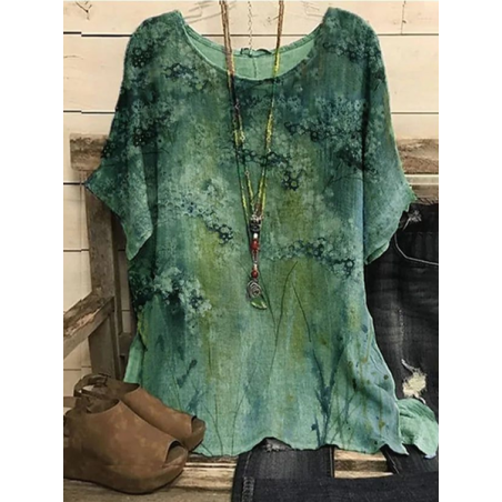 Women Floral Short Sleeve Tee T-shirt Crew Neck Printing Casual Summer Graphic Tee Top