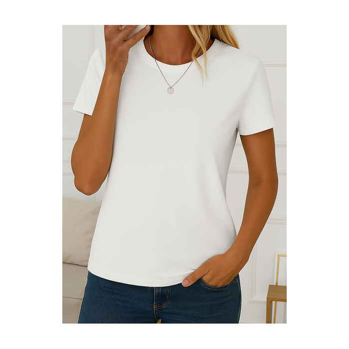 Women Plain Short Sleeve Tee T-shirt Crew Neck Printing Casual Summer Top