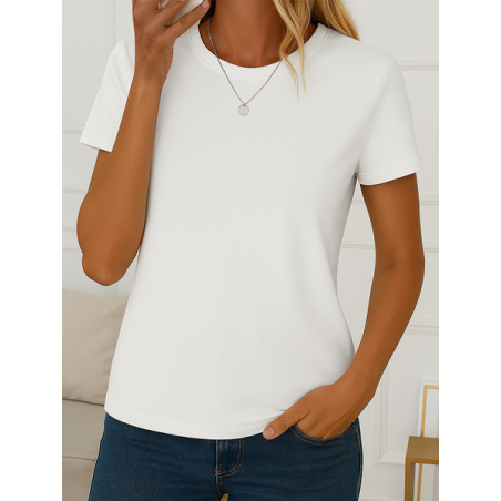 Women Plain Short Sleeve Tee T-shirt Crew Neck Printing Casual Summer Top