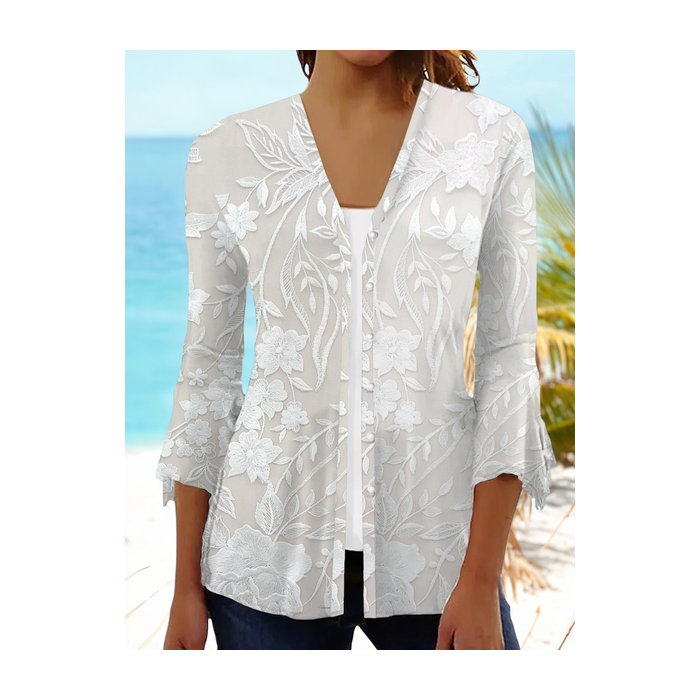 Women Floral Spring/Fall Cover-up Casual Printing Lightweight Cardigan