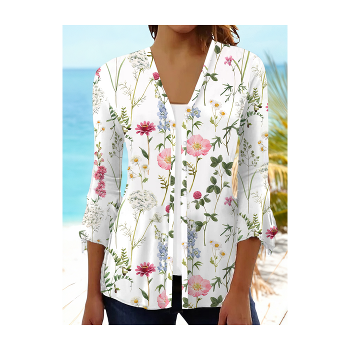 Women Floral Spring/Fall Cover-up Casual Printing Lightweight Cardigan
