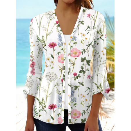 Women Floral Spring/Fall Cover-up Casual Printing Lightweight Cardigan