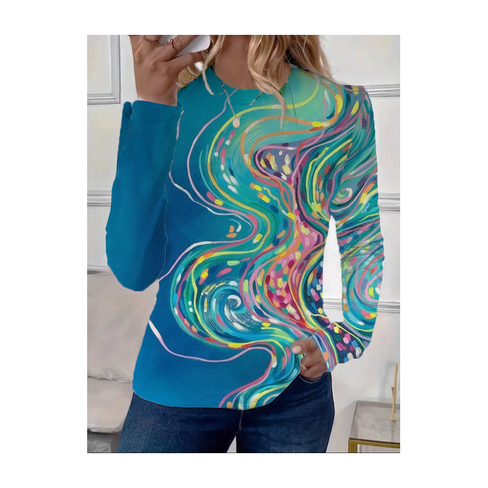 Women Abstract Long Sleeve Tee T-shirt Crew Neck Printing Casual Spring/Fall Graphic Tee Top