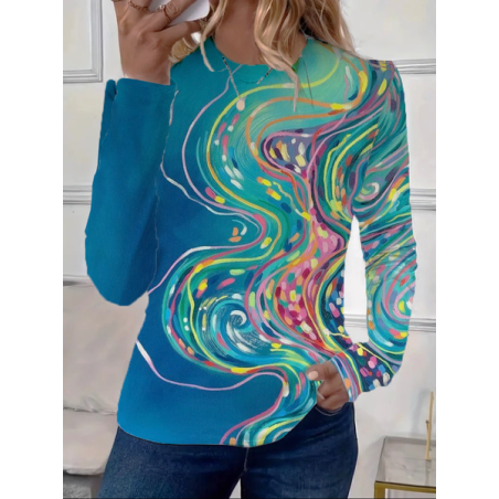 Women Abstract Long Sleeve Tee T-shirt Crew Neck Printing Casual Spring/Fall Graphic Tee Top