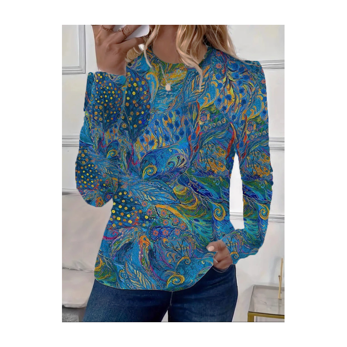 Women Abstract Long Sleeve Tee T-shirt Crew Neck Printing Casual Spring/Fall Graphic Tee Top