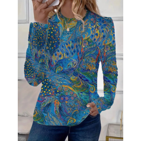 Women Abstract Long Sleeve Tee T-shirt Crew Neck Printing Casual Spring/Fall Graphic Tee Top