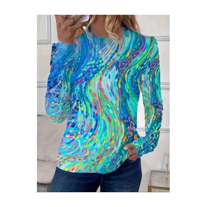 Women Abstract Long Sleeve Tee T-shirt Crew Neck Printing Casual Spring/Fall Graphic Tee Top