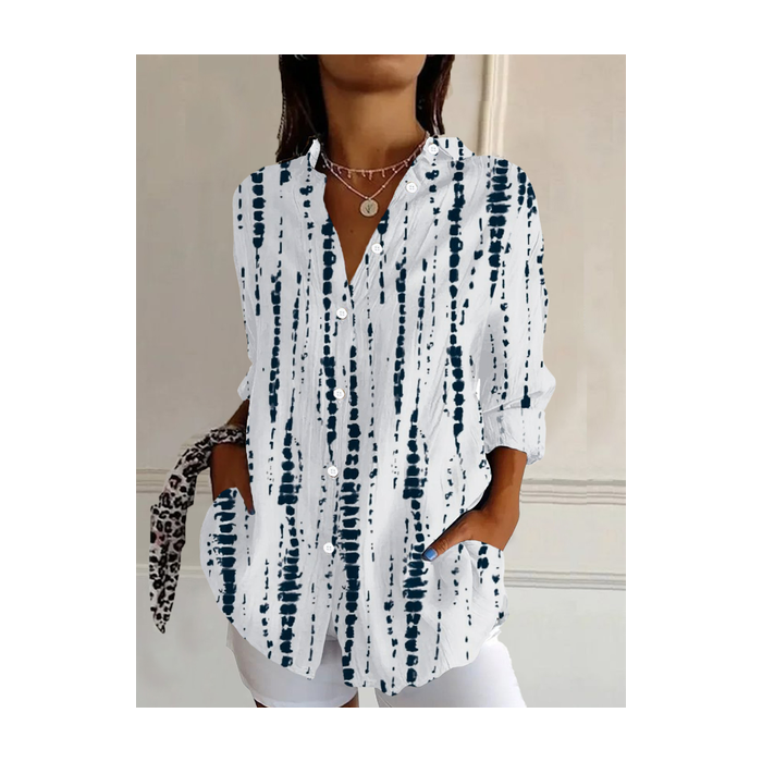 Women's Striped Long Sleeve Shirt Spring/Fall Buckle Shirt Collar Daily Casual Top