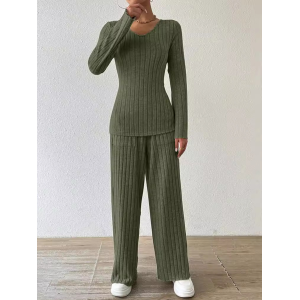 Women Plain Zipper Two-Piece Set Daily Long Sleeve Casual Spring/Fall Top With Pants Matching Set