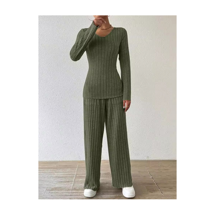 Women Plain Zipper Two-Piece Set Daily Long Sleeve Casual Spring/Fall Top With Pants Matching Set